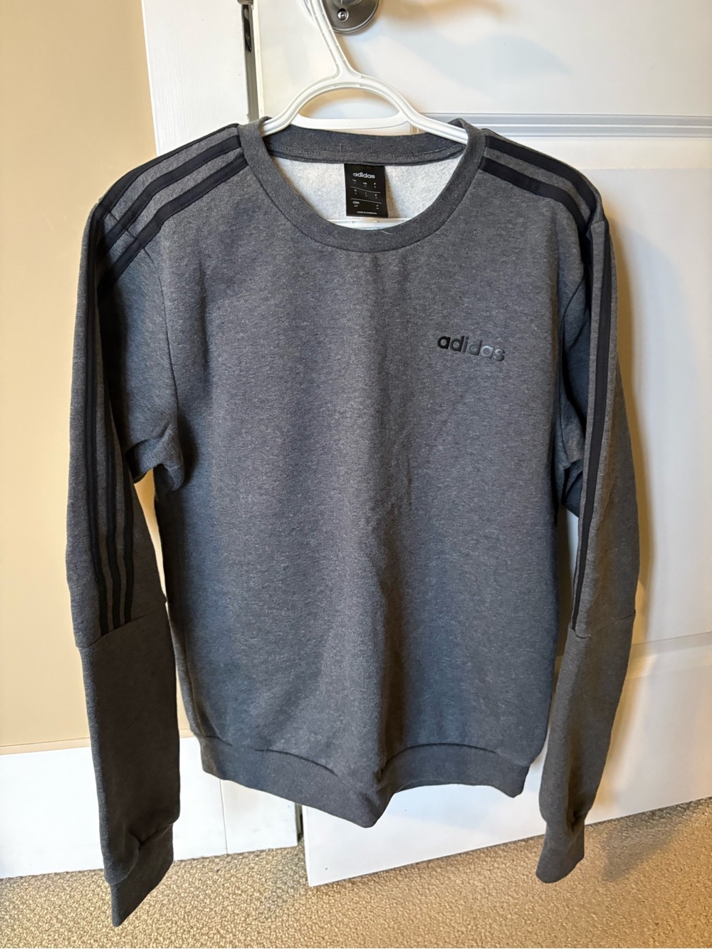adidas Men’s Charcoal Gray Crewneck Sweatshirt with Black Stripes